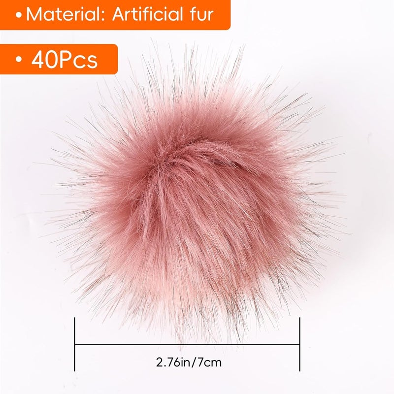 Daieeparty Daieparty 40Pcs Dark Color Faux Fur Pom Pom Balls,Fluffy Pompom Balls with Elastic Loop Ball Detachable Knitting Accessories for Knitting Hats Beanies Shoes,Scarves,Glove - Image 2